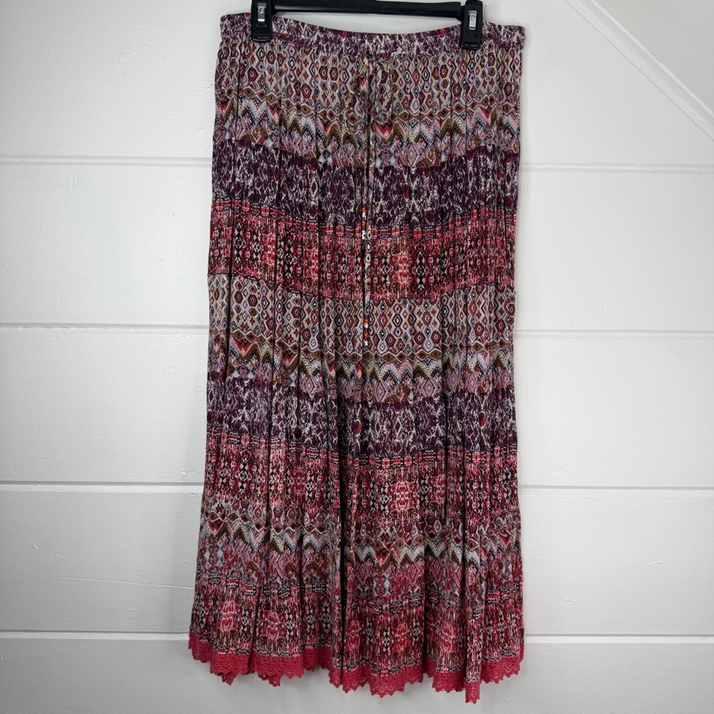 NY Collection Large Boho Maxi Midi Skirt Purple Pink Crochet Rayon